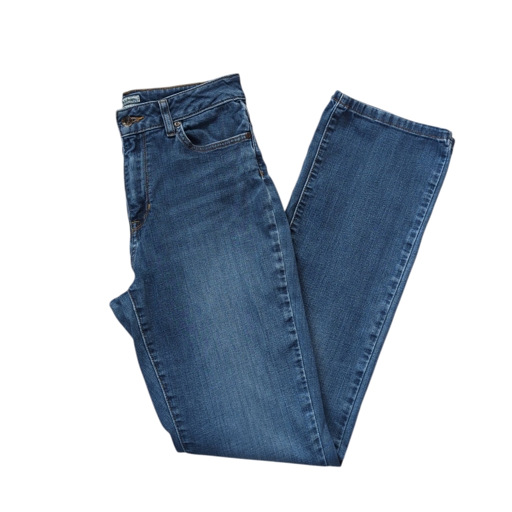 L.L. Bean Classic Fit High Rise Stretch Denim Mom Jeans 8 Tall Blue Pockets